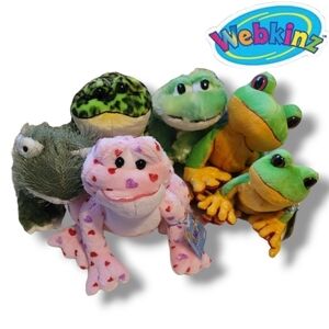 WEBKINZ GANZ Frog Amphibian Bundle of 6 Plush New w/ Codes Love,Tree,Bull,TieDye